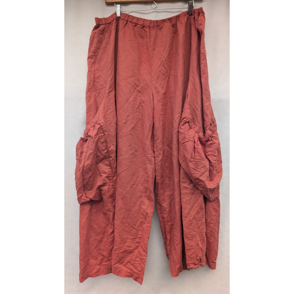 Ashro Linen Blend Wide Leg Pants Womens 3XL Rust Orange Elastic Waist Lagenlook